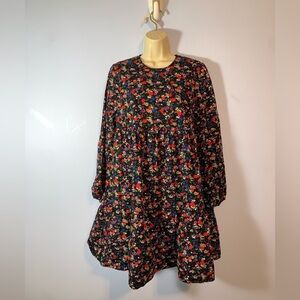 Gap maternity ditzy micro Floral Long Sleeve Dress black multicolor poppy medium